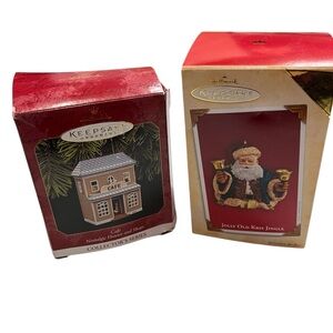 Vintage Hallmark set‎ of 2 Christmas ornaments:The Cafe & Jolly Old Kris Kringle